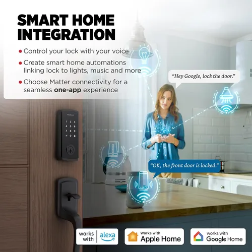 Vista 4 de Kwikset Halo Select Plus Cerrojo Inteligente de Pantalla Táctil Negro Mate Apple Home Keys Tap-to-Unlock, Wi-Fi y Matter Habilitado con Sensor