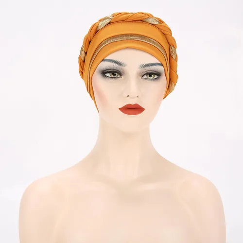 Vista 4 de Turbante para mujer Pañuelo de cabeza trenzado brillante sedoso trenzado para quimioterapia para la cabeza de cáncer