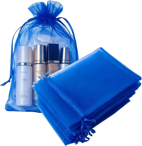 Vista 12 de Juego de 50 bolsas de organza de regalo con cordón azul aguamarina de 4 x 6 pulgadas para baby shower, Navidad, boda, recuerdos de fiesta, despedida