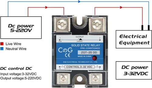 Vista 4 de CG Solid State Relay SSR-25DD DC to DC Input 3-32VDC To Output 5-240VDC 25A Single Phase Plastic Cover