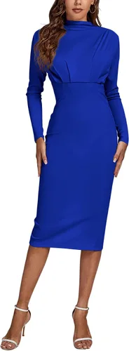 Vista 6 de LYANER Vestido midi ajustado de manga larga con cuello alto falso y espalda dividida para mujer