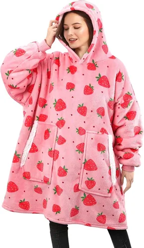 Vista 12 de BINSUNS Oversized Wearable Hoodie Blanket, Soft Fuzzy Microfiber & Sherpa Wearable Blanket Sweater with Giant Pocket