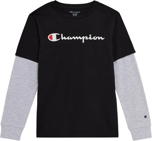 Vista 2 de Champion Camiseta Heritage para hombre, con texto en el pecho izquierdo