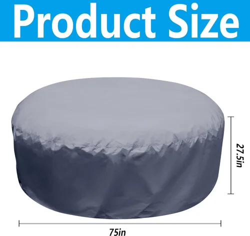 Vista 2 de Adnee Protector redondo de tapa completa para bañera de hidromasaje de 75 x 27.5 pulgadas, cobertura completa, reemplazo de fundas de bañera