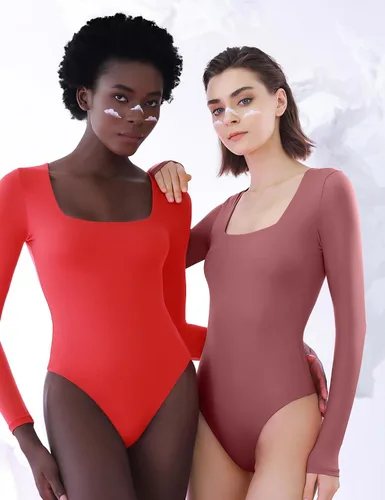 Vista 17 de PUMIEY Body sexy de manga larga con cuello cuadrado para mujer, colección Smoke Cloud