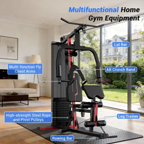 Vista 7 de Sistema de gimnasio en casa con pila de peso de 160 libras, estación de entrenamiento multifuncional todo en uno, sistema de entrenamiento de fuerza
