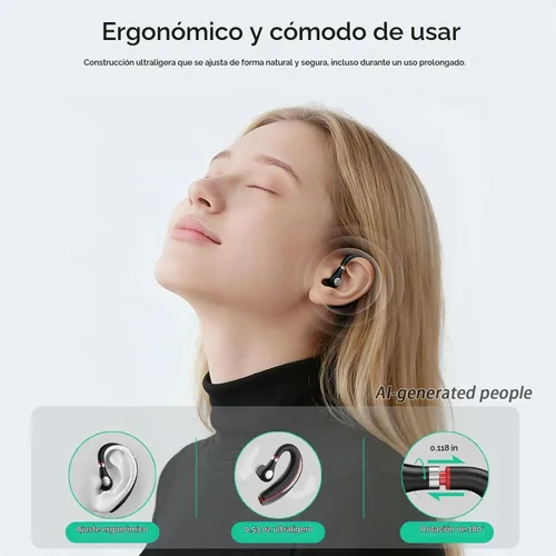 Vista 2 de Auriculares Bluetooth, auricular inalámbrico Bluetooth con funda de carga de 500 mAh para auriculares ultraligeros manos libres V5.3 con micrófono