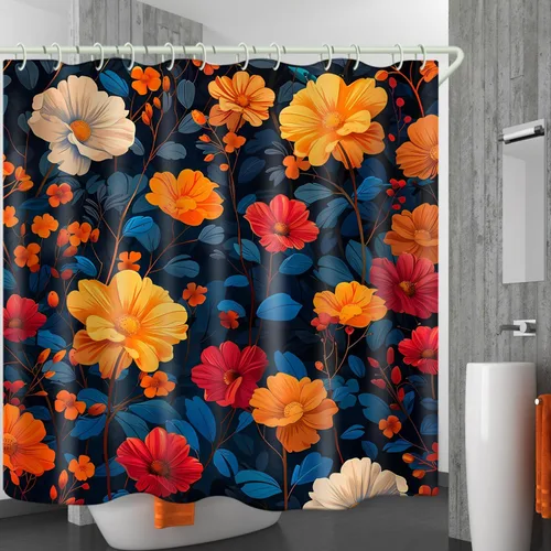 Vista 2 de LYFANS Cortinas de Ducha 3D de Flores Coloridas y Vívidas para Baño, Cortina de Ducha Estándar de Bañera de Lujo, Cortinas de Ducha de Tela