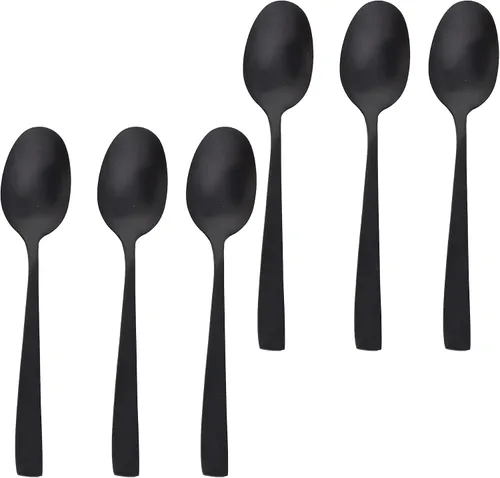 Vista 8 de Juego de cubiertos negro mate de acero inoxidable 18/0, utensilios de metal mate, incluye cuchillo de carne, tenedor y cuchara (24 piezas) duradero