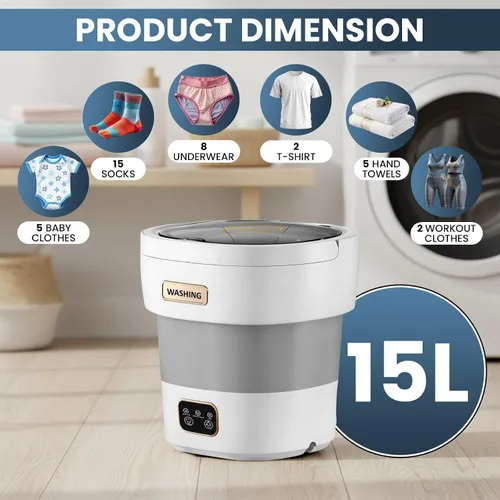 Vista 7 de lavadora portátil 15L pequeña lavadora portátil para ropa interior Paños delicados y ropa ligera Idel para apartamento Dormitorios Hotel y Camping