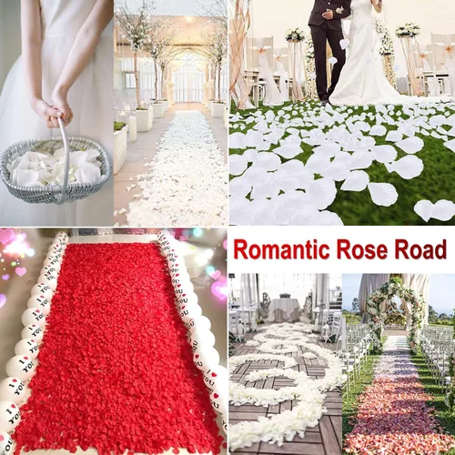 Vista 4 de 1000 pétalos de rosa falsos para noche romántica, creación de ambiente festivo romántico, para propuesta de matrimonio, boda, día de San Valentín