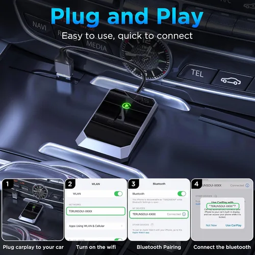 Vista 2 de Adaptador CarPlay Inalámbrico, Convierte de Cableado a Adaptador CarPlay Inalámbrico para iPhone, Control Inalámbrico Plug & Play CarPlay para Autos