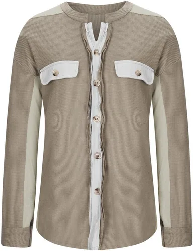 Vista 3 de Chaqueta de punto gofre para mujer 2023, estilo casual, manga larga, con botones, para mujer