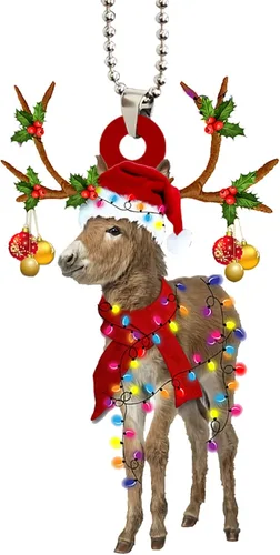 Vista 7 de Talataca Burro con sombrero de Navidad, reno con tira de luces 2D plano para espejo retrovisor de automóvil, accesorios para el árbol de Navidad