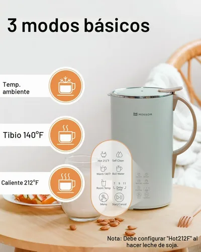 Vista 3 de Mokkom - Máquina para hacer leche de nuez 8 en 1, licuadora de encimera autolimpiable de 20 onzas Verde