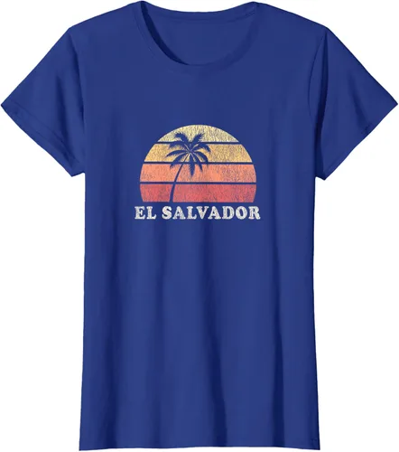 Vista 51 de El Salvador Vintage 70s Retro Throwback Design Camiseta, Azul