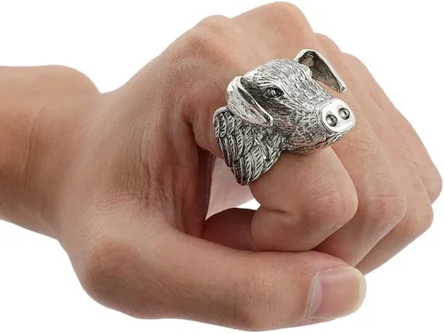 Vista 5 de Eddie Munson Juego de anillos góticos de rock para hombres y mujeres, anillos de piedra de garra de águila y cráneo punk de cerdo, joyería