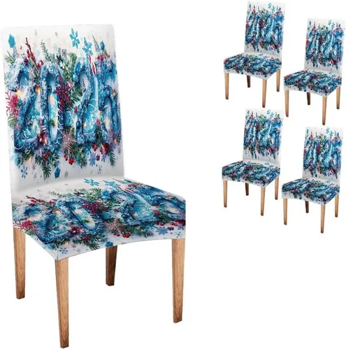 Vista 219 de CAPSCEOLL Christmas Dining Chair Covers,Snowflakes Festive Winter Pattern Stretch Chair Covers for Dining Room Set of 2 Washable Spandex Parson