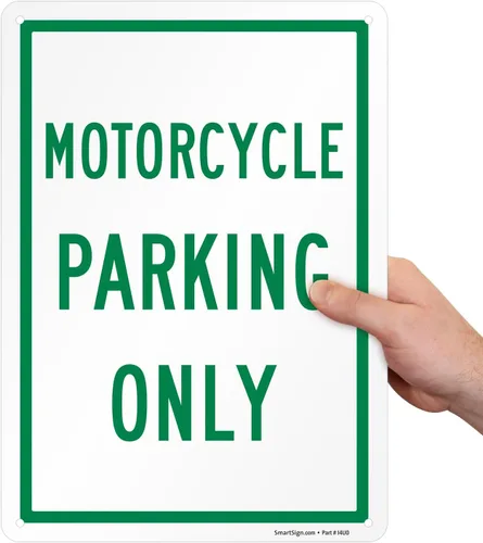 Vista 7 de SmartSign Solo estacionamiento de motocicletas, 10 x 14 pulgadas, aluminio laminado inoxidable de 40 mil, verde/blanco, letrero de metal duradero