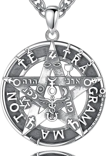Vista 17 de CELESTIA Colgante de plata de ley 925, anillos de tetragrammaton, collar masónico, joyería de pentagrama para mujeres y hombres