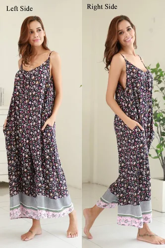 Vista 3 de BUENOS NINOS - Vestido largo de estilo bohemio, estampado floral y cuello en V, para mujer, vestido de estilo étnico con tirantes delgados