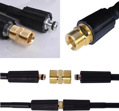 Vista 5 de Acoplador de lavadora a presión ZZLZX métrico M22 0.59 pulgadas rosca macho a M22 0.551 in, adaptador de extensión de manguera de lavadora a