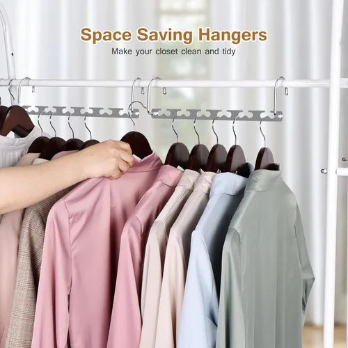 Vista 7 de Perchas de ahorro de espacio para ropa, paquete de 6 perchas de metal resistentes, organizador de armario, colgador mágico en cascada, organizadores