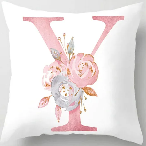 Vista 29 de Fundas de almohada rosa, lindas fundas de almohada decorativas con alfabeto, fundas de cojín cuadradas, protectores de almohada con letras
