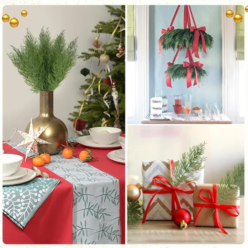 Vista 6 de Hananona Ramas de Pino Artificiales, 40 Piezas Tallos de Cedro Sintético de Navidad, Ramas de Cedro Sintético Artificiales, Selecciones de Pino