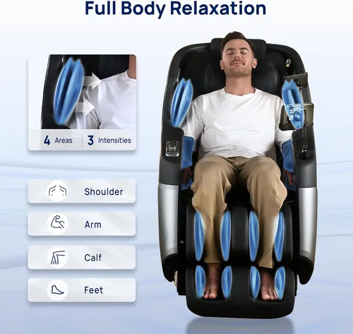 Vista 9 de VAT - Silla de masaje de cuerpo completo VibroAcoustic Sonic Wave, SL-Track Zero Gravity reclinable con 25 modos automáticos, escaneo corporal Negro