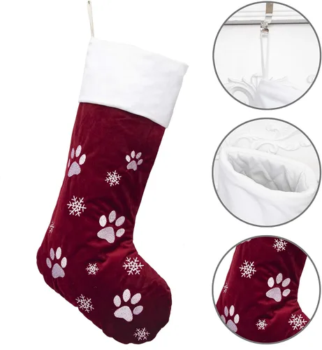 Vista 4 de GEX Medias de Navidad para perro, gato o mascota, de 22 pulgadas, forro acolchado grande, bordado, de lujo, encantador, terciopelo, adornos