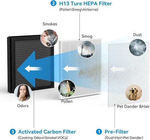 Vista 2 de Tailulu H13 True HEPA - Filtro de repuesto para purificador de aire HQZZ-260, con filtro 3 en 1 para filtro de habitación grande, alergias, polen
