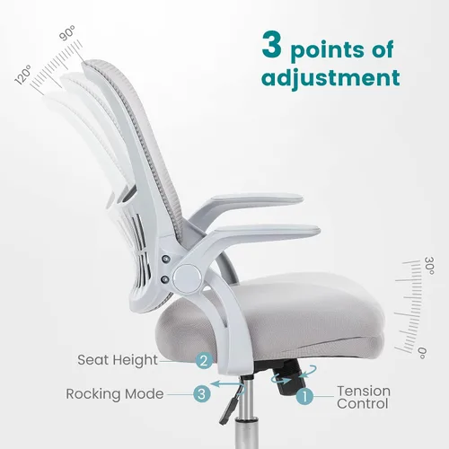 Vista 4 de DUMOS Silla de escritorio para computadora de oficina, ergonómica, de malla con respaldo medio, giratoria, con ruedas, cómodo soporte lumbar