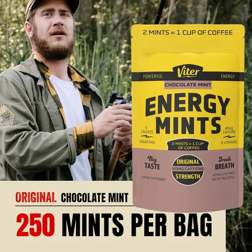 Vista 2 de Viter Energy Mentas de cafeína de 40 mg, sin azúcar, vitaminas B, veganas, aumenta el enfoque de alerta energizado rápido, píldoras de suplemento