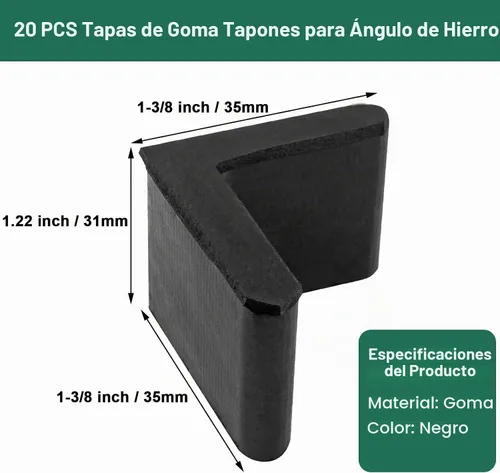 Vista 4 de Bivethoi 20 tapas de goma de 1-3/8 pulgadas / 1.378 in, tapas de extremo de hierro angular, cubiertas de goma en forma de L, almohadillas de hierro