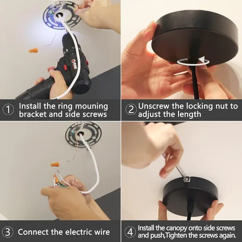 Vista 9 de OKELI Luz Colgante, Luminaria de Luces Colgantes Negras Modernas, Iluminación Colgante LED Única de 3-CCT para Isla de Cocina, 20W