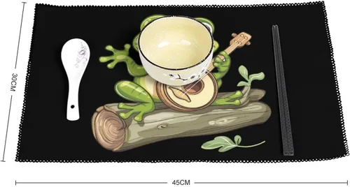 Vista 2 de Frog Playing Banjo On Log Placemats Set of 6 Resistant Table Mats Washable Place Mats for Dinner Party Table Decoration