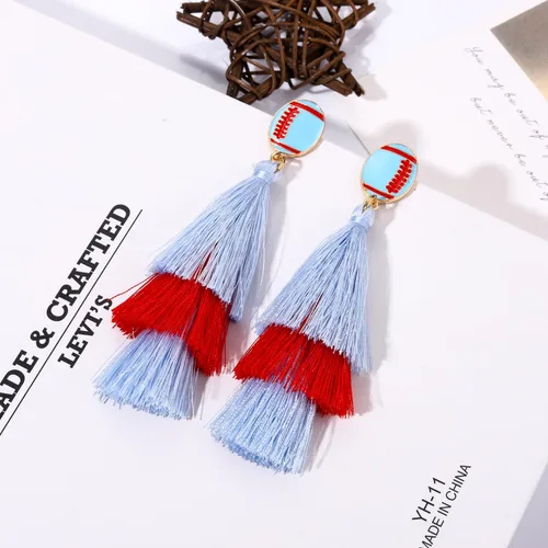 Vista 6 de Aretes de gota para el día del juego, diseño de fútbol deportivo, diseño de borla, divertido color del equipo, para el día del partido, regalo