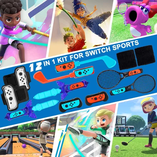 Vista 7 de SIKEMAY Nintendo Switch Sports Accessories, 12-in-1 Bundle for Nintendo Switch Games, Switch Sports Set for Nintendo Switch Games, with Switch