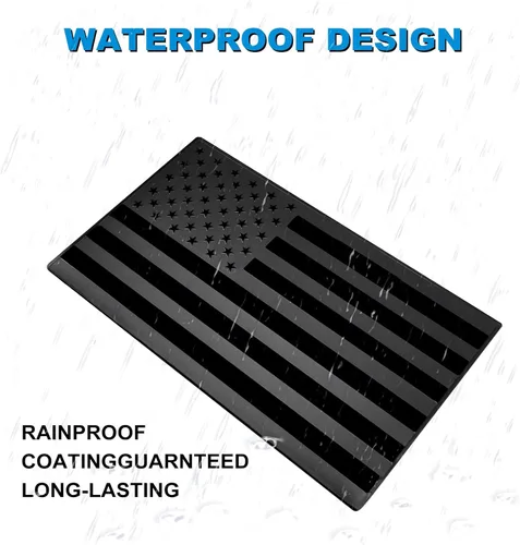 Vista 4 de 2 paquetes de calcomanías de emblema de bandera americana negra en 3D con relieve en metal, adhesivos mate negros compatibles con Jeep, camionetas