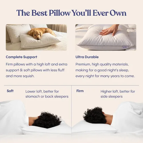 Vista 5 de FluffCo Juego de 2 almohadas alternativas de plumón tamaño King, almohadas de cama King para dormir, fabricadas en Estados Unidos, superficie