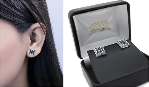 Vista 2 de Dazzlingrock Collection Aretes de tuerca redondos de 0.10 quilates (ctw) con diamante blanco y azul (unisex) con micro pavé en forma de cometa