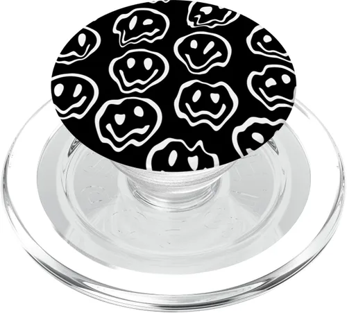 Vista 8 de Melting Happy Face Drippy Negro Blanco Estético Cara triste PopSockets PopGrip estándar