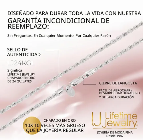 Vista 4 de LIFETIME JEWELRY Cadena de cuerda chapada en oro de 24 quilates de 0.118 pulgadas para hombres y mujeres, collar de cadena de oro de corte