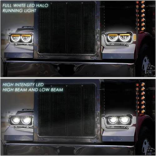 Vista 3 de DNA MOTORING HL-HAY-033-BK Par de faros delanteros LED con anillo de halo tipo U y reflector, ángulo amplio, compatible con Peterbilt 359
