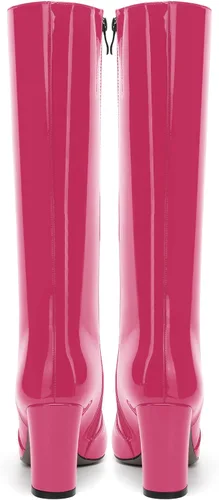 Vista 137 de AMBELIGHT Botas altas hasta la rodilla con cremallera y puntera puntiaguda para mujer, de patente sólida, tacón alto, 3.3 pulgadas