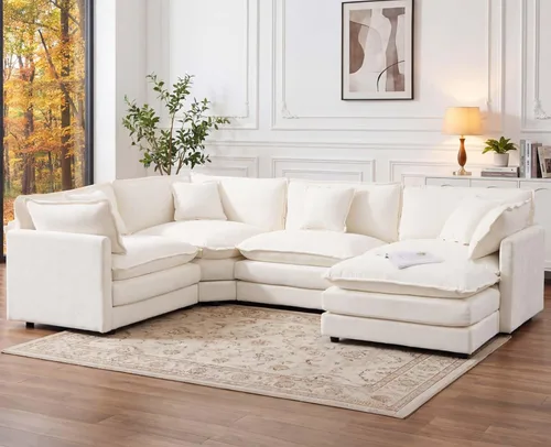 Vista 28 de Sofá modular de gran tamaño, sofá grande en forma de U con asiento profundo, sofás de nube de felpilla para sala de estar, sofá modular convertible