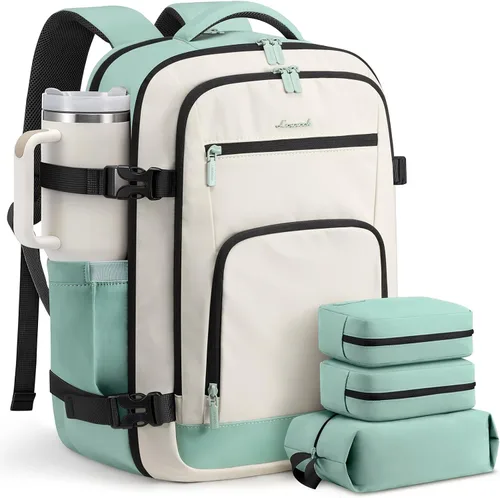 Vista 43 de LOVEVOOK Mochila de viaje para mujer y hombre, Beige, Mochilas de viaje