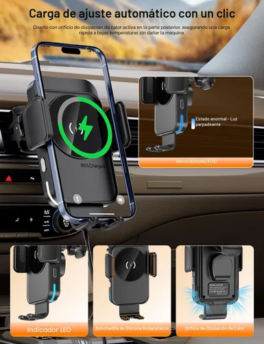 Vista 6 de Cargador inalámbrico del coche, cargador del sostenedor del teléfono