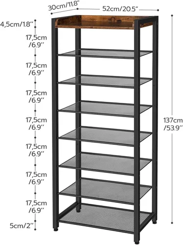 Vista 3 de HOOBRO Zapatero de 8 niveles, almacenamiento de zapatos de gran capacidad para 14 a 16 pares, estante de zapatos de metal resistente para entrada